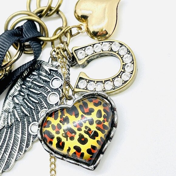 Betsey Johnson Fairy Goth Wing Heart Leopard Multi-layer Chain Crystal Bracelet - Picture 2 of 12